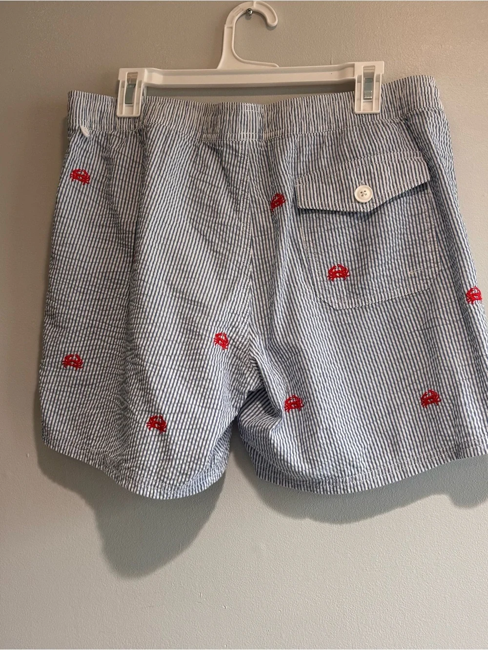 J.CREW Men's Flex Swimwear Blue Striped Seersucker Mesh Lined Swim Trunks Sz L